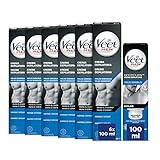 Veet Men Crema Depilatoria Masculina para Pecho y Espalda, Pieles Sensibles, Pack 6x200 ml + Veet Men Crema Depilatoria Roll-On Axilas 100 ml
