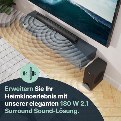 MAJORITY Teton Plus Bluetooth Soundbar für TV Geräte | 180W 2.1 Heimkino Soundsystem für...