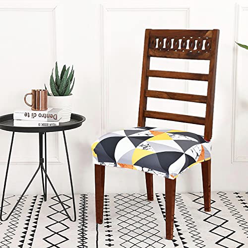 Image of Magical Universal Dining Chair seat Cover Set of 4 Seater pcs are Easily Washable Strechable and Comfortable for Dining Room Home Decor Slip Cover P.2 (Set of 8, Yellow Check)