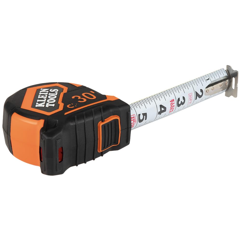 Klein Tools Cinta métrica 9230, cinta métrica resistente con hoja reforzada de nailon de doble cara de 30 pies, con clip de cinturón de metal