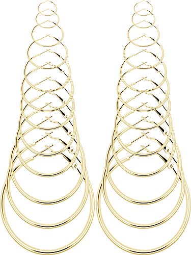 CNNIK 12 Pares de Pendientes de Aro de Acero Inoxidable, Piercing Pulido Pendientes para Mujeres Chicas, Diámetro: 20-75mm