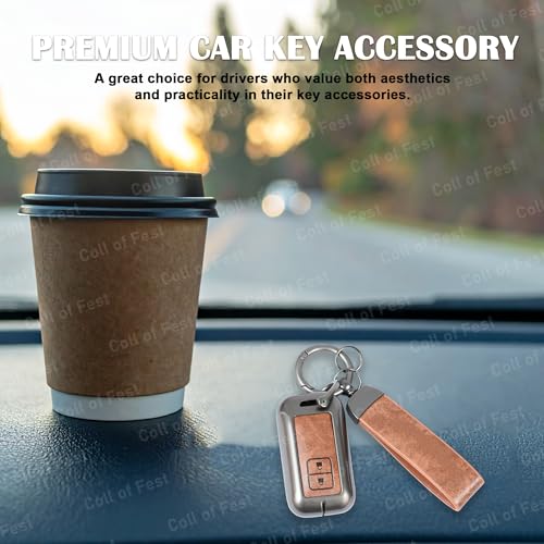 Image of Premium Metal PU Leather Car Key Cover Compatible with Maruti Suzuki jimny Baleno Grand Vitara XL6 Swift New Brezza 2022 Ertiga Dzire 2 Button Flip Smart Key Metal Enclosure with Keychain