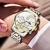 OLEVS Men's Wrist Watches Business Fashion Classic Gold Silver Stainless Steel Quartz Watches for Men Diamond Chronograph Moon Phase Male Watch White Big Easy Reading Dial Waterproof Luminous #3