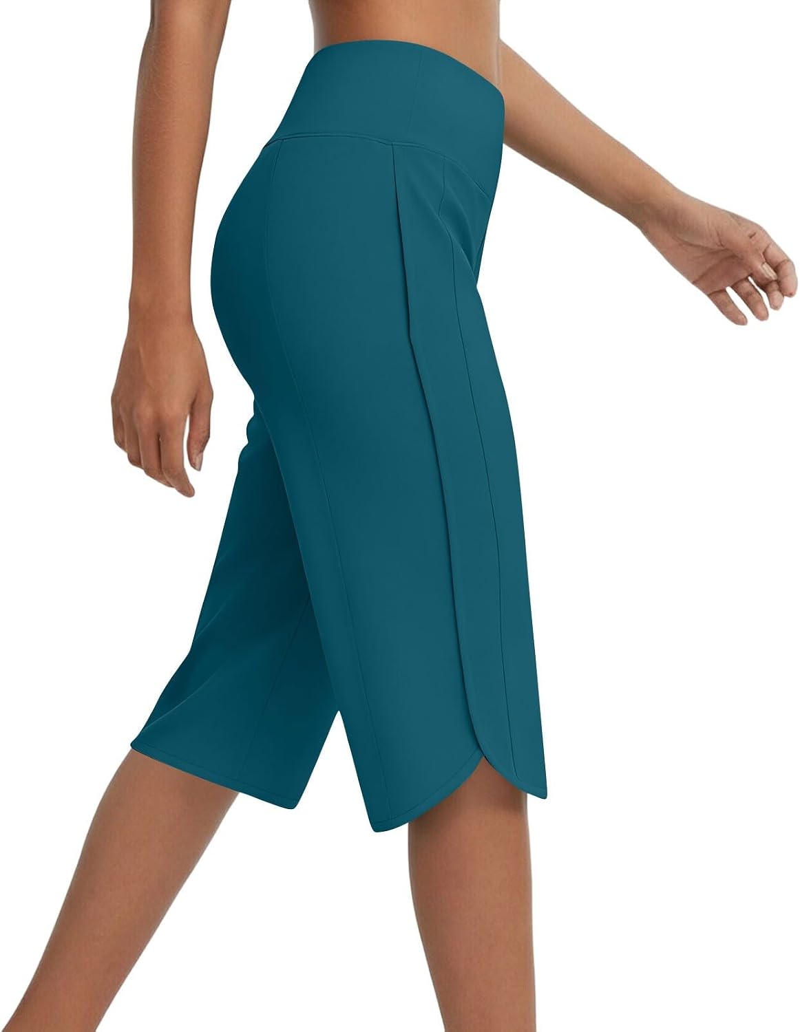 Capri Pants for Women Stretch Wide Leg High Waisted Summer Pants Elastic Waist Yoga Straight Leg Shorts with Pockets
