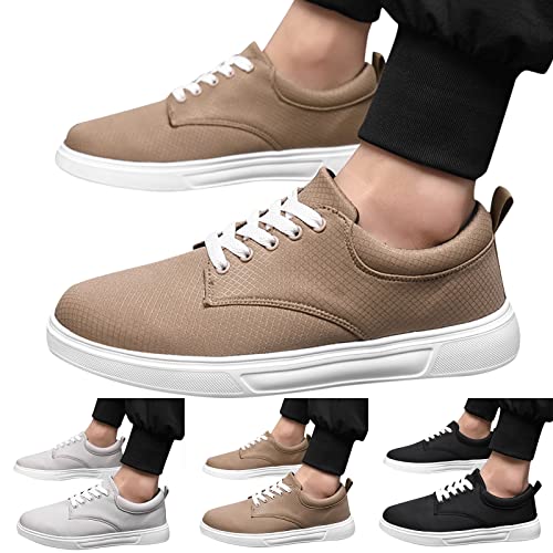 Men Casual Shoes Fashionable and Simple Solid Color Thick Bottomed Flat Bottomed Comfortable Canvas Dress Down Shoes Men (Khaki, 8.5)4
