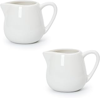 Koythin 2-Piece Ceramic Small Coffee Creamers, Tiny Creamer Pitcher for Milk Sauces Chocolate Jam, Adorable White Milk Pitchers for Parties Afternoon Tea, Salad Dressing Container (4.3 oz/125 ml)