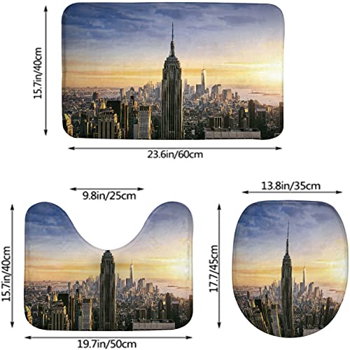 Badezimmerteppich-Set, 3-teilig, Empire State Building Sunset, waschbare Badeteppiche, rutschfest, mit Rückenpolster, Konturteppich und Toilettendeckelbezug – Bild 3
