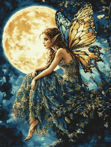 Kit de broderie au point de croix estampillé 11CT Walluminati Dessin animé fille et lune 40x50 cm
