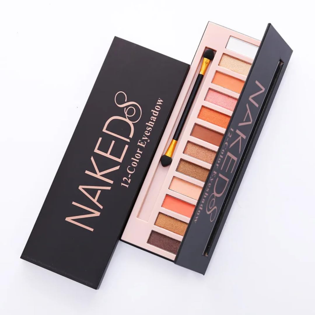 12-Colour Eyeshadow Palette, Professional Makeup Kit with Brush, Neutral and Shimmer Shades, Pink
