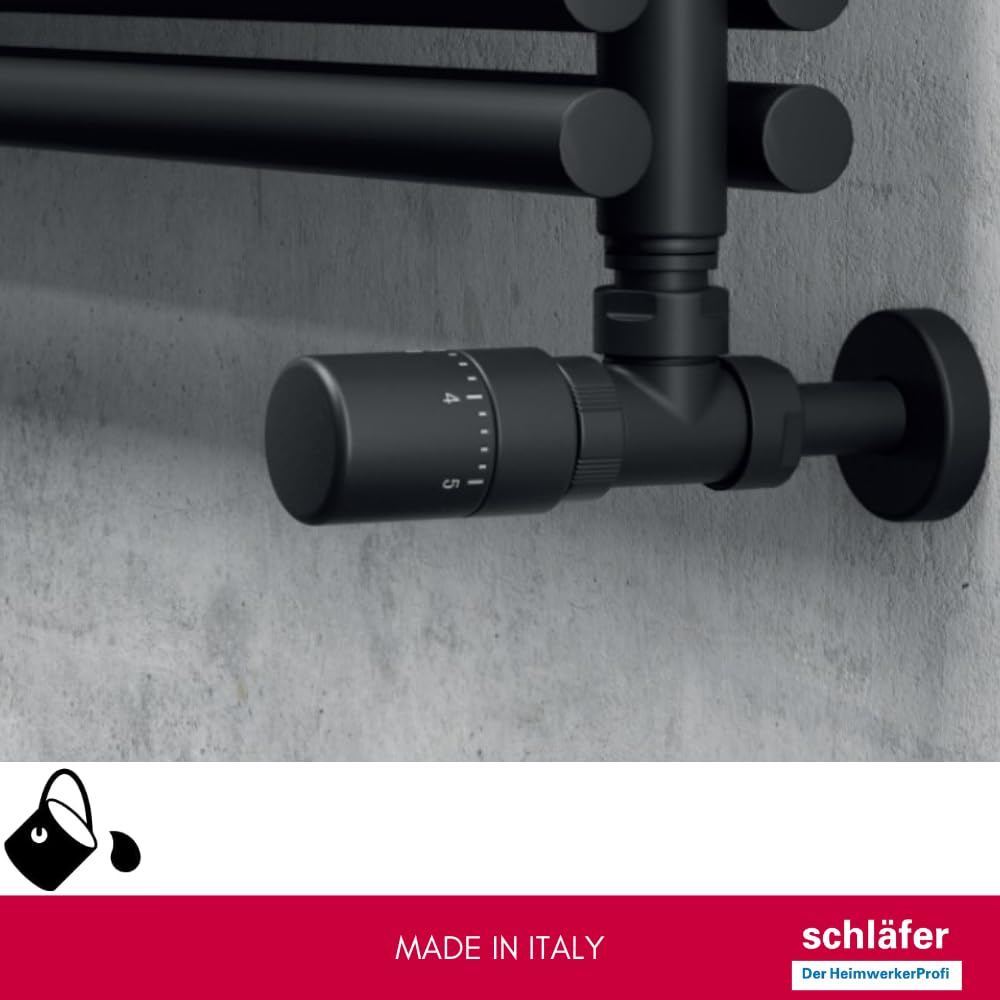 Schläfer 37040300 | Valvola Design Termostatica Nero Opaco per Termosifoni, Testina di Comando per Radiatore Sensibile a liquido, Manopola con Regolazione intervallo Temperatura, Attacco M30x1,5