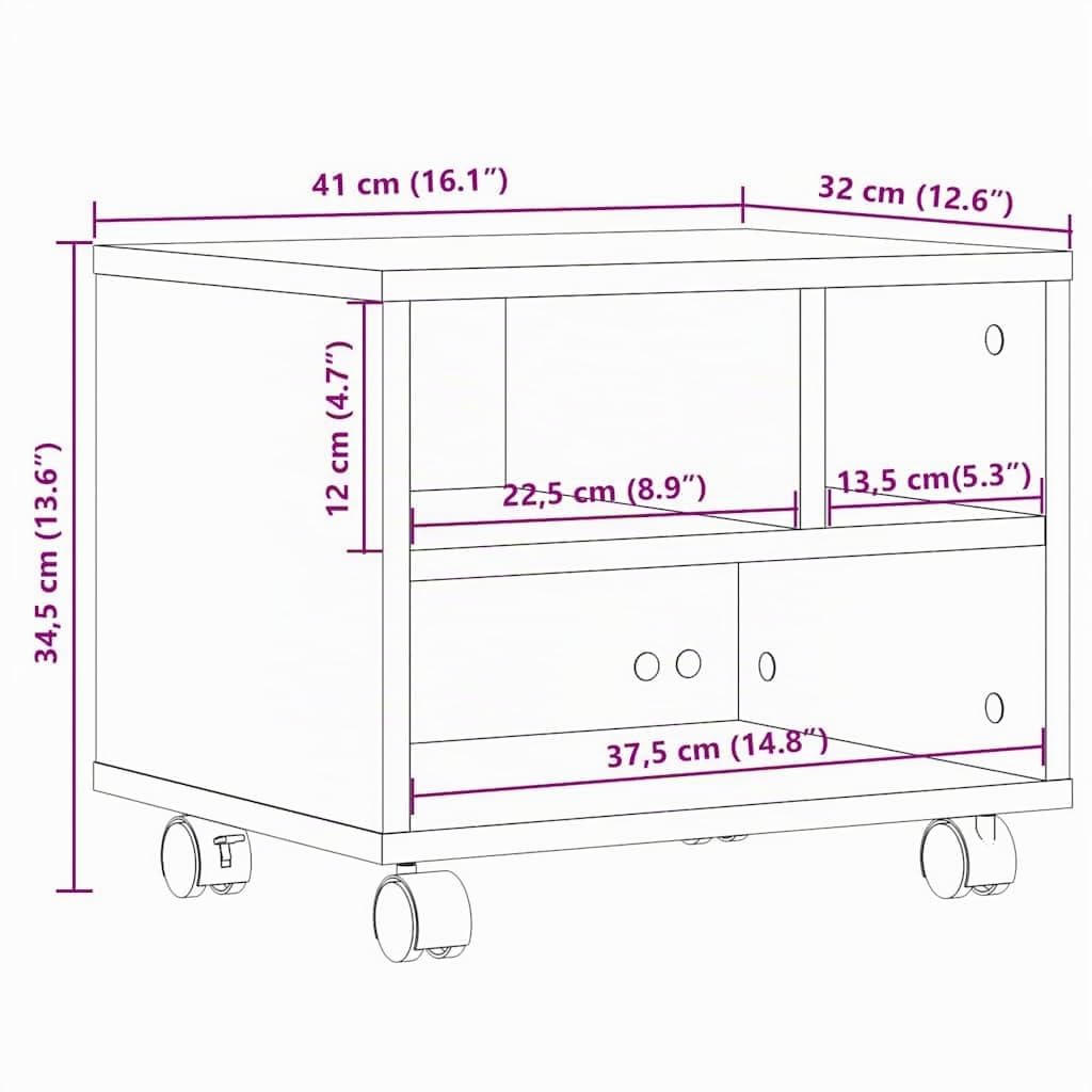 vidaXL Druckerständer mit Rollen Weiß 41x32x34,5 cm