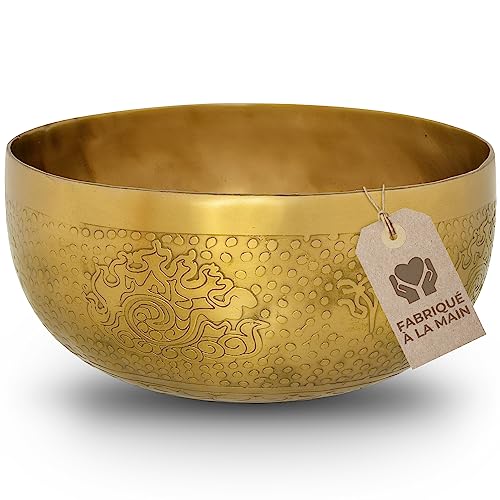 Bol chantant tibétain, motif fleur de vie, pour yoga, méditation et détente, diamètre : 20 cm, 1100 g, surface mate, fait à la main traditionnel, de...