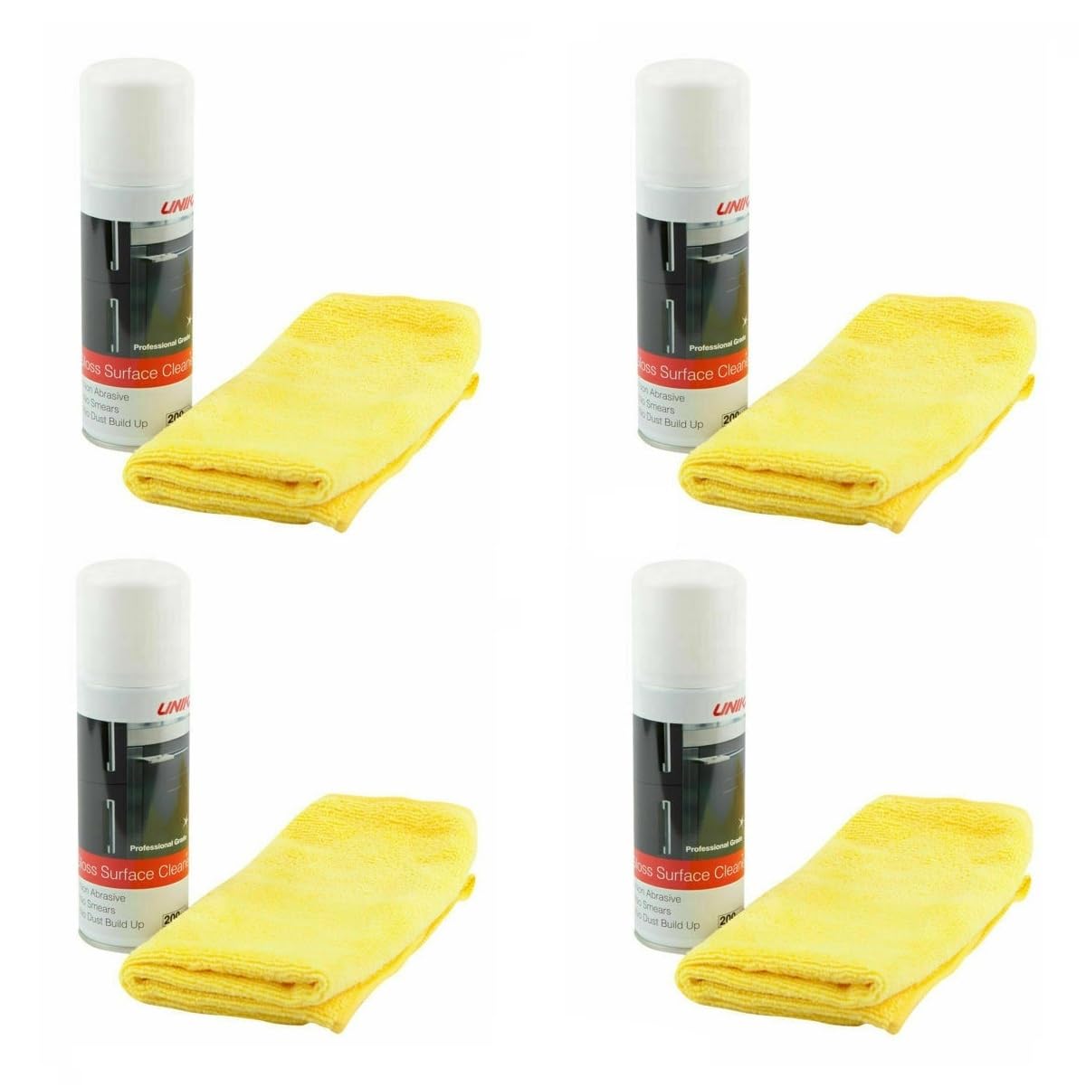 4 x Unika Anti-Static Gloss Surface Cleaners 200ml & Microfibre Cloths by Unika