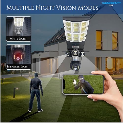 Image of XUGA - Cybernautt X15L 12MP 3 Lens PTZ Solar 4G Sim Outdoor CCTV Camera with 3 View | 360 | Night Vision | Motion Detection| Siren Alarm | 2 Way Audio | Streetlight Camera | Use Air-tel 4G Sim