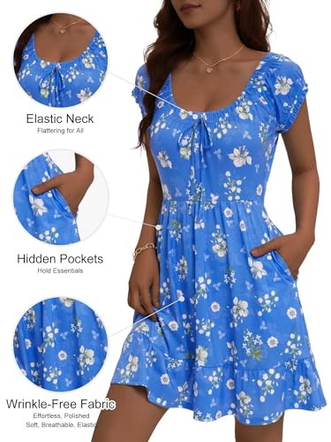 Image of HUHOT Teen Petite Women Floral Short Summer Mini Dresses with Pockets Cute Milkmaid Sundress 2026