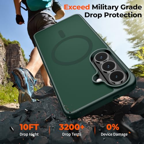 Image of SUPFINE Magnetic for Samsung Galaxy S26 Case with Screen Protector, (Built-in Magnets) (Military Grade Drop Protection) Slim Translucent Shockproof Phone Case,Forest Green