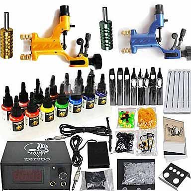Professional 2 Dragonfly Rotary Tattoo Gun Machine Kit With 14*15ml Color Ink Neddles