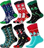 AVASAGS Unisex Weihnachtssocken 6 Paare, Christmas Socks Weihnachtsmotiv Weihnachten Festlicher Baumwolle Socken Mix Design für Damen und Herren (A- 6Paar)