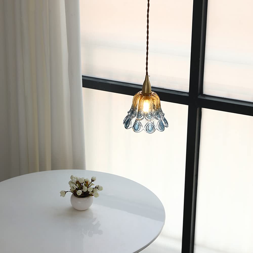 SweAtz Lámpara colgante de cristal nórdico estilo Tiffany, lámpara colgante moderna, mini lámpara de techo, lámparas de suspensión E14 para cocina, isla, comedor, mesita de noche, cafetería