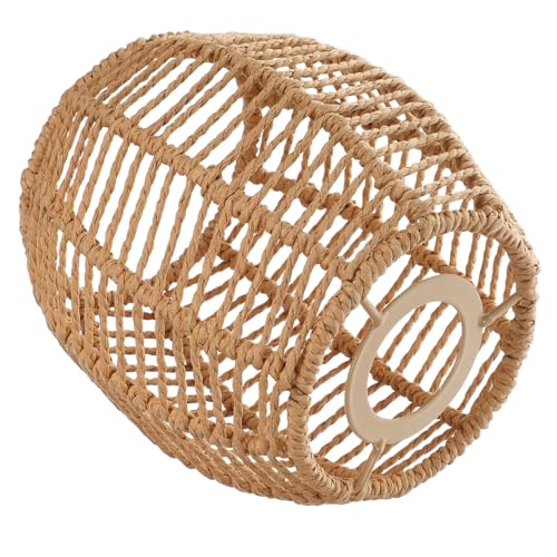 QUMIIRITY 手工編織紙紐ペンダントランプシェード アイアン製 おしゃれ照明器具 和風リビングルーム用 吊り下げ式 簡単取付け 電球ガード兼用