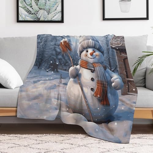 Couverture flanelle bonhomme de neige, idée cadeau pour canapé - 6