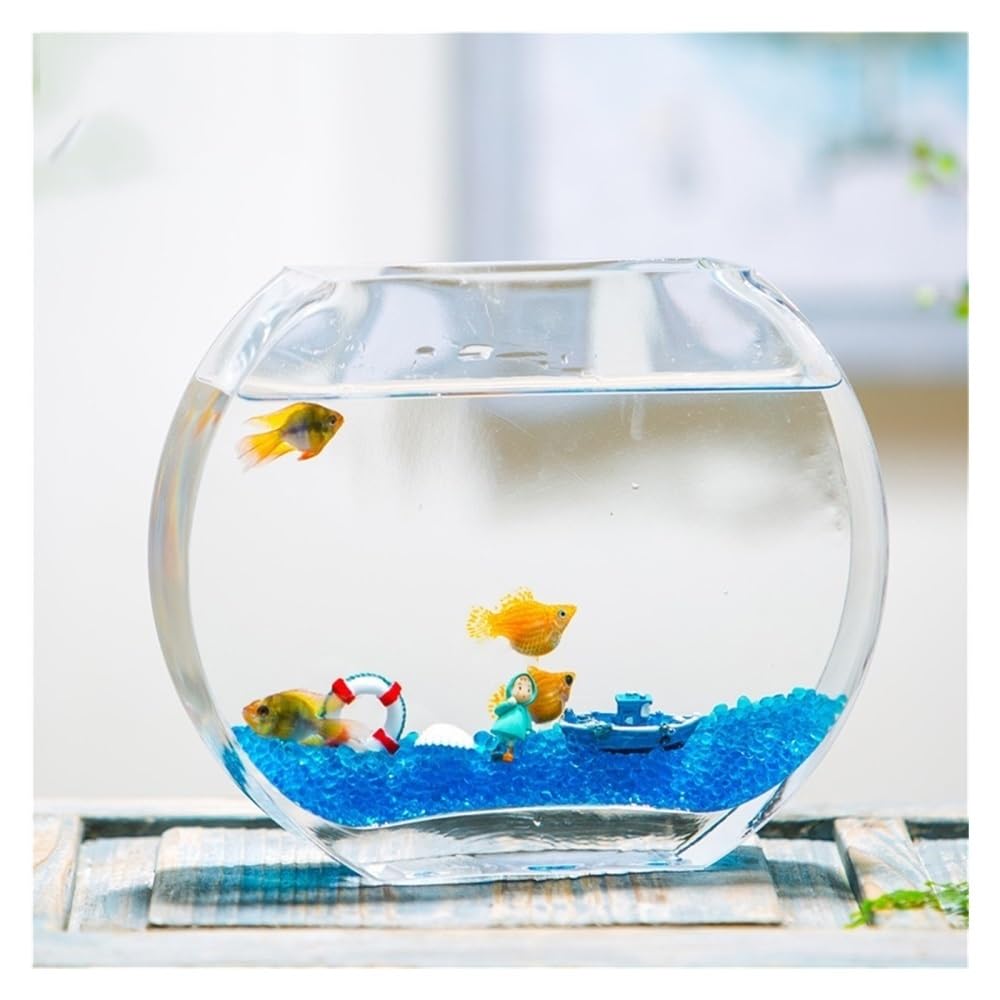 Acquario Decorazione for scrivania da soggiorno, acquario in vetro piatto e rotondo a forma di pesca