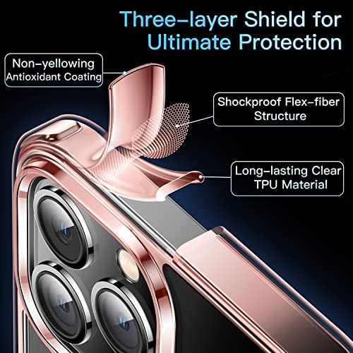 Casekoo Crystal Clear Designed For Iphone 13 Pro Max Case, [Anti-Yellowing] [Military Drop Protection] Shockproof Protective Phone Case 6.7 Inch 2021, Rose Gold #TOP4