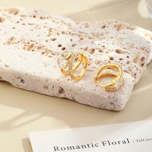 Gold/Silver Hoop Earrings Set for Women Trendy, 14K Gold/Silver Plated Huggie Earrings Diamond Cartilage Cute Cubic Zirconia Earrings Jewelry Gifts4