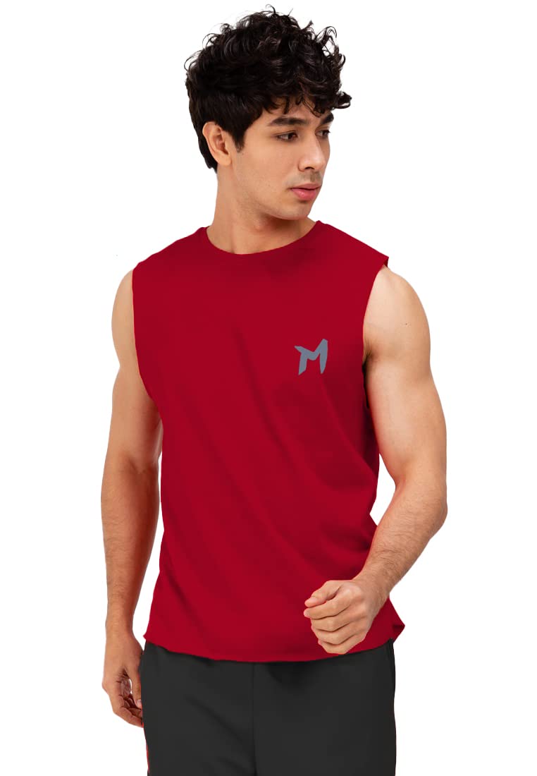 mebadass Solid Sleeveless Cotton Regular Fit Mens Stylish Top Tanks Vest T-Shirt - Maroon-picture-42