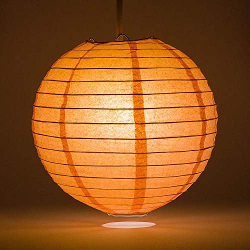 Image of Quasimoon PaperLanternStore Decorative Paper Lantern - (Single, 24-Inch, Peach Orange, Even Ribbing) Round Paper Lantern - Ideal Wedding and Party Decor or Home Accent, Lighting Optional