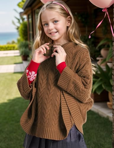 Image of BOBOYOYO Cape for Girls Hooded Cable Knit Poncho Sweaters Kids Shawl