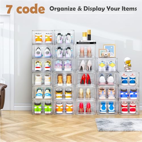 Large Thick Clear Shoe Organizer Magnetic Door Stackable Shoe Storage Box - image 9