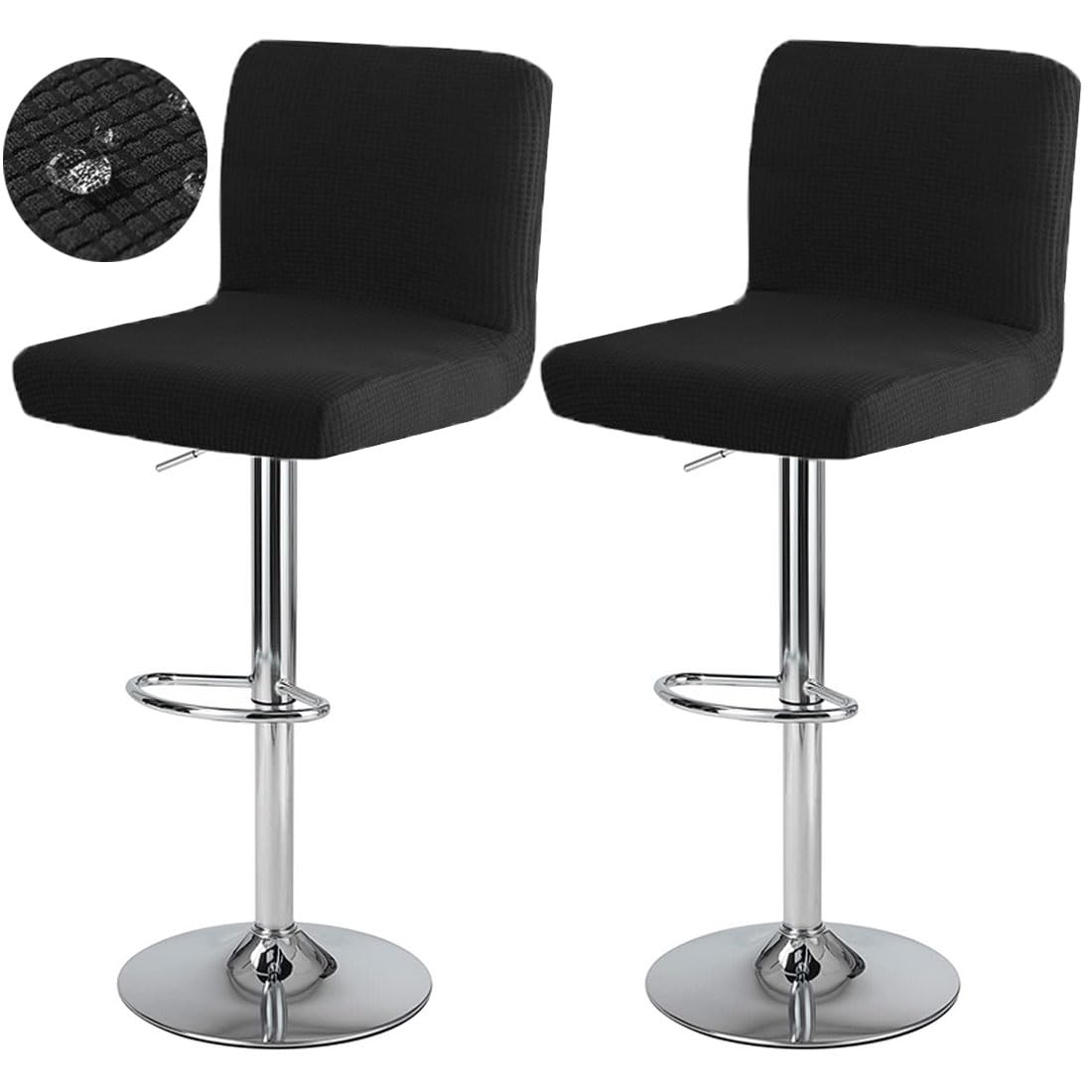 Housses De Tabouret De Bar Imperméables - 2 Pièces Avec Dossier - Tissu Élastique - Bleu-Gris