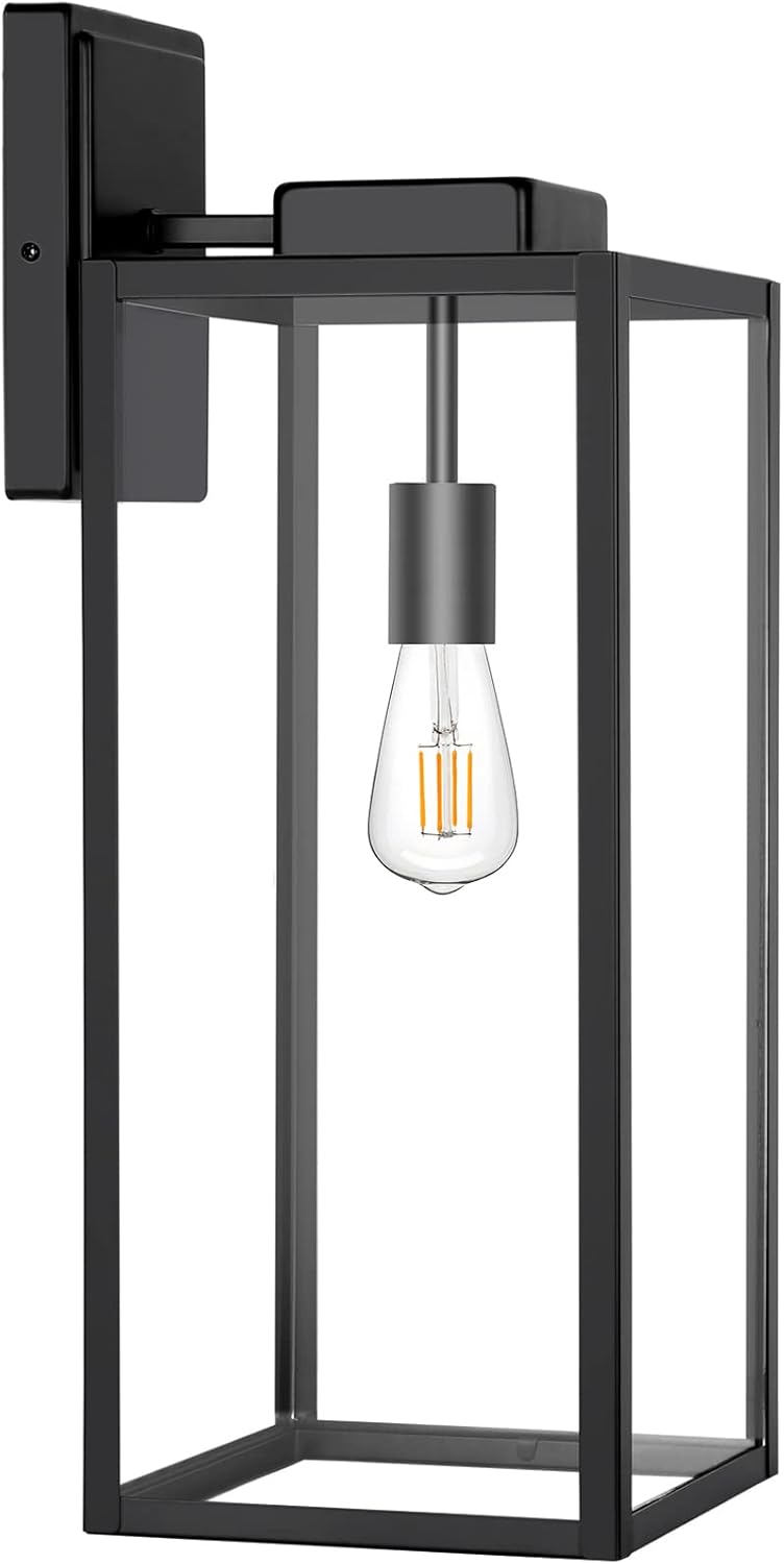 Extra Large Outdoor Wall Lantern 22 Inch, Waterproof Exterior Wall Sconce Light Fixture, Anti-Rust Wall Mount Light with Clear Glass Shade, Matte Black Wall Lamp with E26 Socket for Porch, Front Door 22 Inch without Sensor