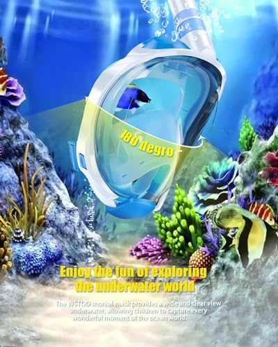 Image of Delavala Full Face Snorkeling Mask Diving Gear - Dry Top System,180 Degree Panoramic View Snorkeling Mask with Camera Mount,Safe Breathing,Anti-Leak Anti-Fog-Swim Fins (Blue - Large /X-Large)