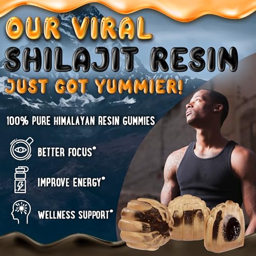 OH MY CHEWY Pure Himalayan Shilajit Gummies - High Potency Gold Grade Resin - Energy Boost and Immune Support for Men and Women with Ashwagandha and Shatavari - 60 Gummy - Peach & Mango