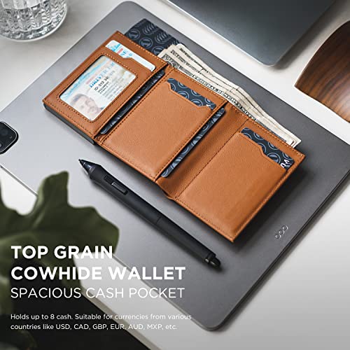 Image of VULKIT Card Holder Wallet with Coin Pocket Magnetic Closure Pop Up Cards With ID Window Leather Wallet for Cash & Credit Cards, Top Grain Cowhide - Brown, One Size, Minimalist