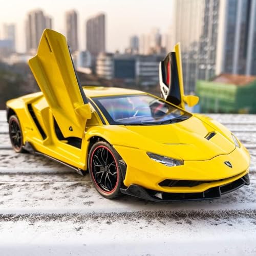 Image of 1:24 Lamborghini LP770 Die-Cast Alloy Sports Yellow Car Model - Metal Pull Back Toy Car