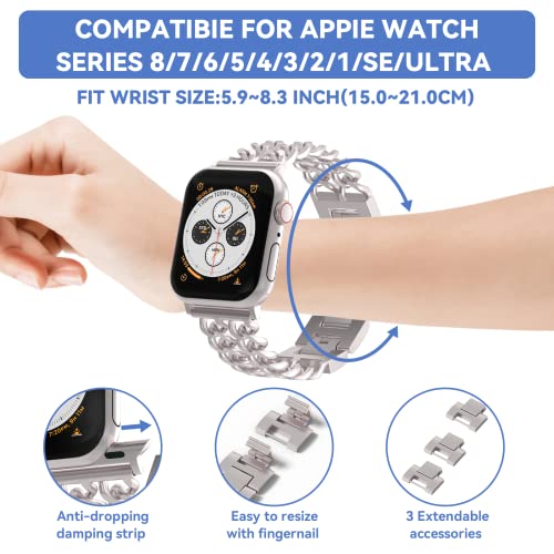 Image of Gold Watch Bands for Women Compatible with Apple Watch Band 38mm 40mm 41mm 42mm 44mm 45mm 46mm 49mm Adjustable Metal Band Cowboy Steel Chain Bracelet for iWatch Series1 /2 /3 /4 /5 /6 /7 /8 /9 /10 /11 /SE