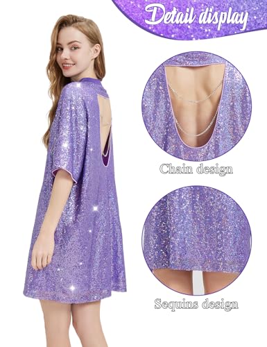 Sequin T-Shirt Dress Plus Size Sparkly Short Sleeve Party Club Dress Women Sexy Casual Shinny Backless Shirt Dresses2