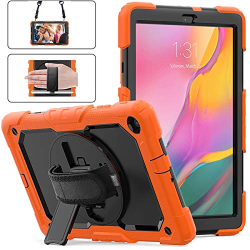 Best Deal 🛒 Galaxy Tab A 10.1 2019 Case with Pencil Holder, Herize [Screen Protector] [360 Stand] [Attachable Shoulder Strap] [Adjustable Hand Strap] Rugged Case for Samsung Tab A 10.1 SM-T510/T515 Tablet Orange