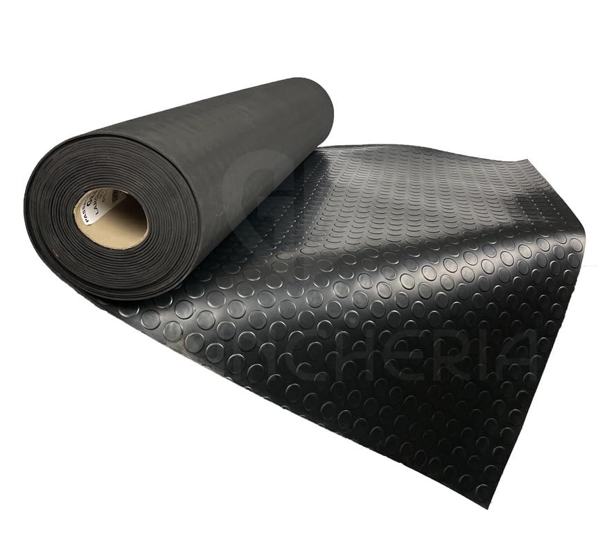 Tappeto Gomma Antiscivolo Bollato Nero Spessore 3mm per Eventi, Fiere, Magazzini e Garage - Tappeto per Pavimento in Gomma Antiscivolo al metro (1x4mt)