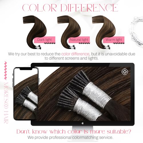 Image of Moresoo I Tip Hair Extensions Human Hair, Brown Chestnut Balayage, 24 Inch | 40g 50 strands, extra-long straight length, individual strand extensions for content creation and fashion styling