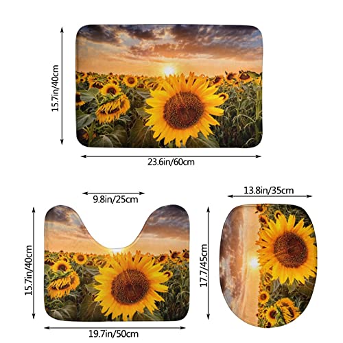 DIRYKILP Sunset Sunflowers 3 Stück Badematte Set Badematte + Konturmatte + Toilettendeckelbezug mit rutschfester Klebeunterseite – Bild 4