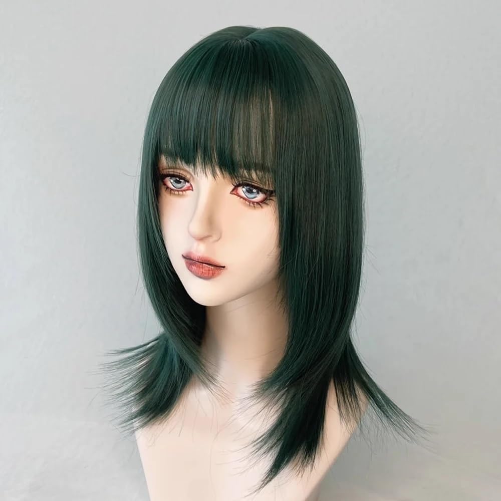 Parrucca Parrucca Sintetica Corta e Liscia da Donna, Verde, con Frangia, Testa Mullet soffice for Feste quotidiane Parrucca Donna