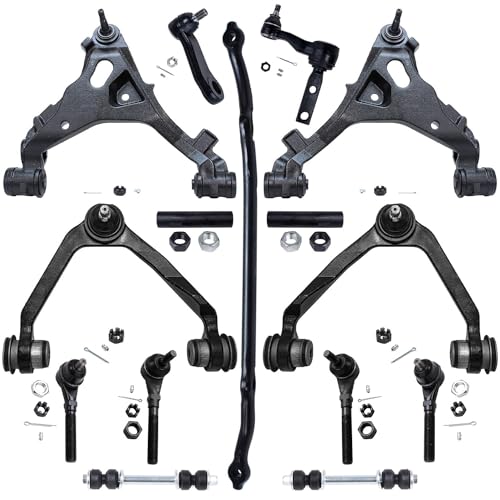 Image of Detroit Axle - 4WD Front 15pc Suspension Kit for Ford F-150 Expedition F-250 Lincoln Navigator Upper Lower Control Arms Sway Bars Tie Rods Center Link Idler Pitman Arms Adjusting Sleeves Replacement