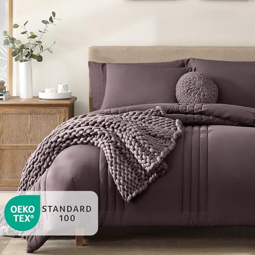 Image of Monbix Full Size Comforter Sets - 7 Pieces Bed in a Bag Full, ltalian Plum Bedding Sets with Comforter, All Seasons Comforter Bed Set with Sheets, Pillowcases & Shams
