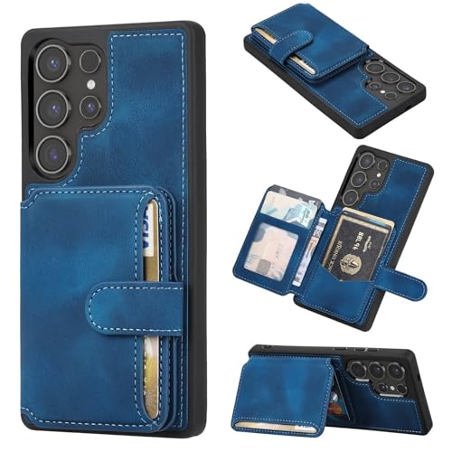 Étui bleu pour Samsung Galaxy S26 Ultra : protection portefeuille en cuir et dos silicone
