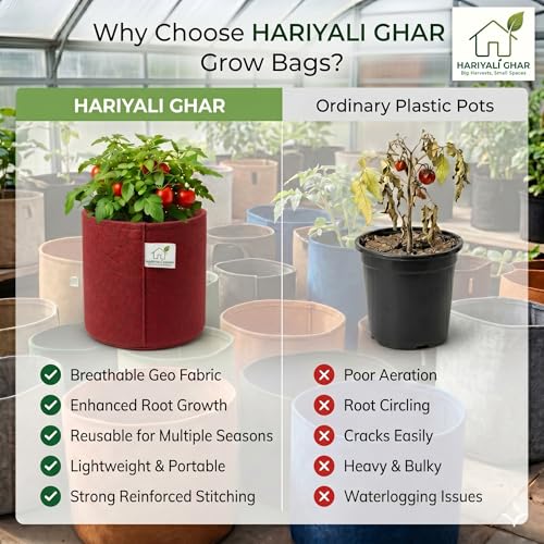 Image of 400 GSM Geo Fabric Round Grow Bags 6x6 Inch, Red Planting Bags for Terrace and Kitchen Gardening Pack of 20