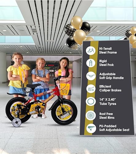 Image of BROCODE Kids Cycle for 2-5 Years Boys & Girls | 14T Baby Bicycle with Training Wheels, Basket & Backrest | Semi-Assembled Kids Cycle - Professional Assembly Recommended | Red BMX Style Bike